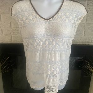 Ariat lace western brown and cream top